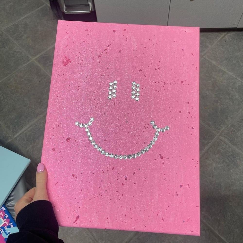 HAND MADE 12x16 inch Pink Smiley Painting